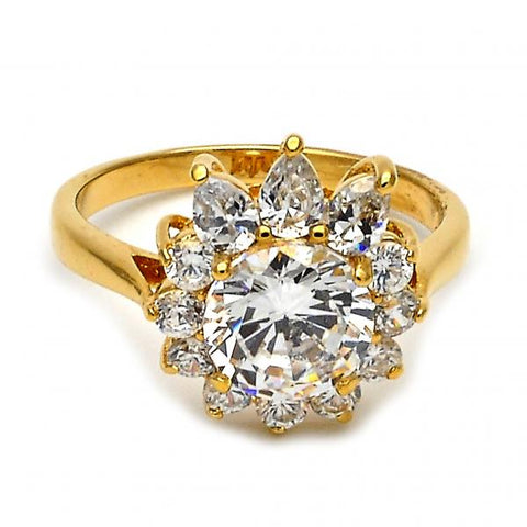 Anillo Multi Piedra 01.63.0136.08 Oro Laminado, Diseño de Flor, con Zirconia Cubica Blanca, Pulido, Dorado