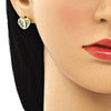 Juego de Arete y Dije de Adulto 10.199.0034.2 Oro Laminado, Diseño de Corazon, con Micro Pave Granate y Blanca, Pulido, Dorado