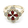 Anillo Multi Piedra 01.210.0093.1.07 Oro Laminado, Diseño de Flor, con Zirconia Cubica Rubi y Blanca, Pulido, Dorado