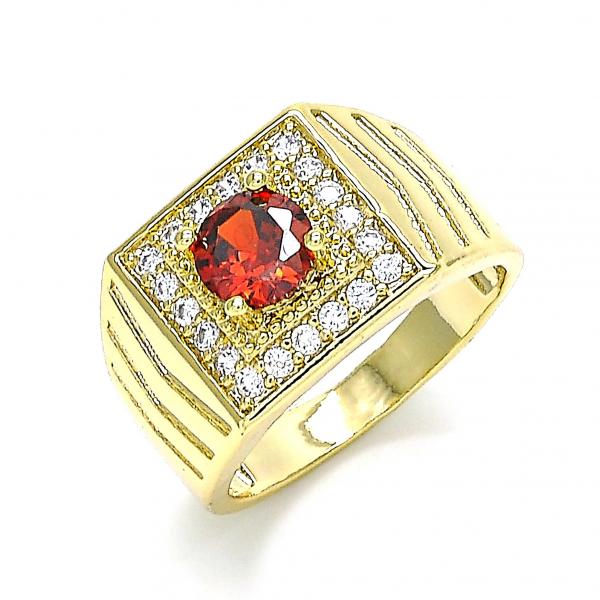 Anillo de Hombre 01.283.0027.1.11 Oro Laminado, con Zirconia Cubica Granate y Blanca, Pulido, Dorado