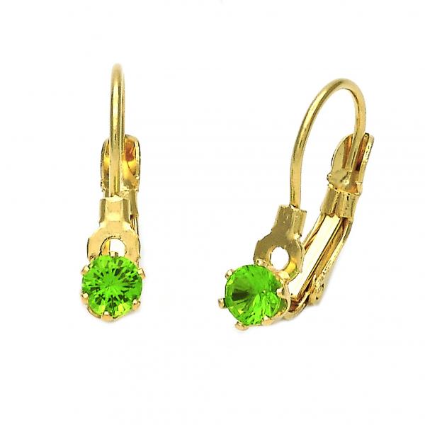 Arete Gancho Frances 5.128.103 Oro Laminado, con Zirconia Cubica Verde Claro, Pulido, Dorado