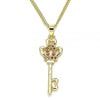 Collares con Dije 04.344.0014.1.20 Oro Laminado, Diseño de Llave y Corona, Diseño de Llave, con Micro Pave Granate, Pulido, Dorado