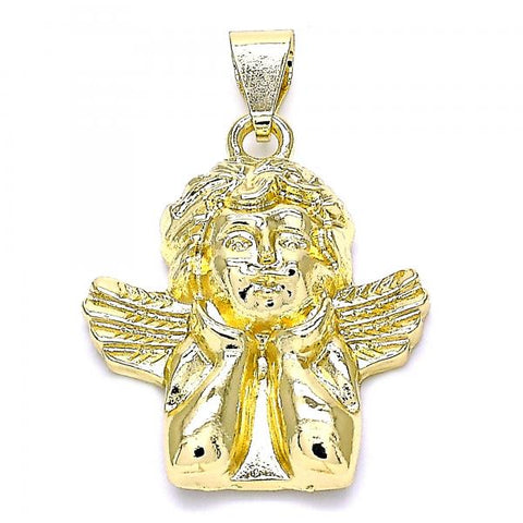 Dije Religioso 05.213.0098 Oro Laminado, Diseño de Angel, Pulido, Dorado