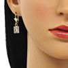 Arete Colgante 02.122.0117.2 Oro Laminado, con Cristal Rosa y Blanca, Pulido, Dorado
