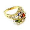Anillo Multi Piedra 01.221.0006.1.09 Oro Laminado, con Zirconia Cubica Multicolor, Pulido, Dorado