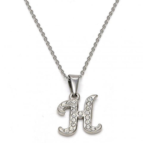 Collares con Dije 04.238.0007.1.18 Acero Inoxidable, Diseño de Iniciales y Rolo, Diseño de Iniciales, con Cristal Blanca, Pulido, Acero