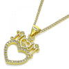 Collares con Dije 04.313.0036.20 Oro Laminado, Diseño de Corazon y Mama, Diseño de Corazon, con Micro Pave Blanca, Pulido, Dorado