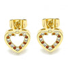 Arete Dormilona 02.344.0013.2 Oro Laminado, Diseño de Corazon, con Micro Pave Granate y Blanca, Pulido, Dorado