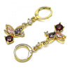 Arete Largo 02.357.0067 Oro Laminado, Diseño de Mariposa, con Zirconia Cubica Multicolor y Blanca, Pulido, Dorado