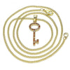 Collares con Dije 04.344.0012.1.20 Oro Laminado, Diseño de Llave, con Micro Pave Granate, Pulido, Dorado