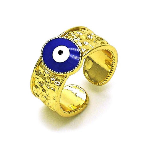 Anillo Elegante 01.196.0012 Oro Laminado, Diseño de Ojo Griego, Esmaltado Azul, Dorado