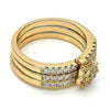 Anillo Multi Piedra 01.100.0005.08 Oro Laminado, Diseño de Mariposa y Triple, Diseño de Mariposa, con Micro Pave Blanca y Zirconia CubicaBlanca, Pulido, Dorado