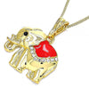 Collares con Dije 04.380.0025.2.20 Oro Laminado, Diseño de Elefante, con Cristal Blanca y Negro, Esmaltado Rojo, Dorado
