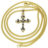 Collares con Dije 04.284.0010.2.22 Oro Laminado, Diseño de Cruz, con Zirconia Cubica Negro y Blanca, Pulido, Dorado