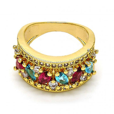Anillo Multi Piedra 01.206.0003.09 Oro Laminado, con Zirconia Cubica Multicolor, Pulido, Dorado