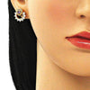 Arete Dormilona 02.387.0079.1 Oro Laminado, Diseño de Corazon, con Zirconia Cubica Amatista y Blanca, Pulido, Dorado