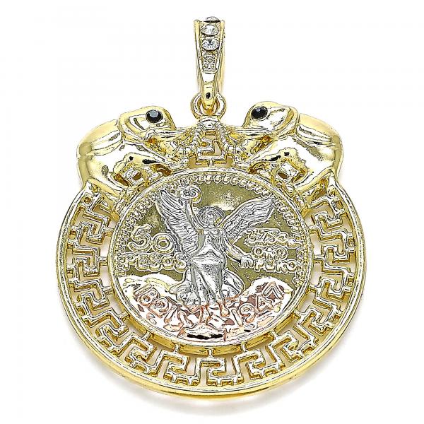 Dije Religioso 05.380.0024 Oro Laminado, Diseño de Moneda Centenario y Angel, Diseño de Moneda Centenario, con Cristal Negro, Pulido, Tricolor