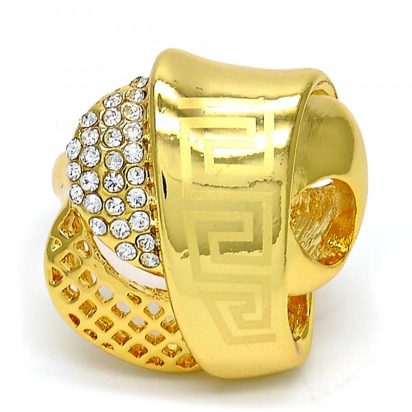 Anillo Multi Piedra 01.241.0038.07 Oro Laminado, Diseño de Llave Griega, con Cristal Blanca, Pulido, Dorado