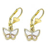 Arete Colgante 02.351.0090 Oro Laminado, Diseño de Mariposa, Pulido, Tricolor