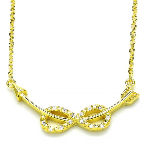 Collares con Dije 04.336.0078.2.16 Plata Rodinada, Diseño de Infinito, con Zirconia Cubica Blanca, Pulido, Dorado