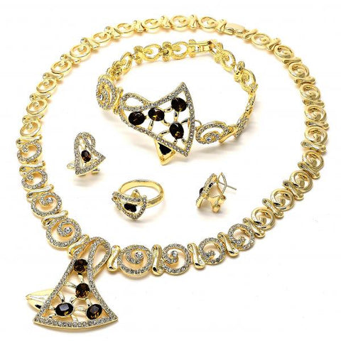 Collar, Pulso, Arete y Anillo 06.59.0067 Oro Laminado, Diseño de Espiral, con Cristal Onix Negro y Blanca, Pulido, Tono Dorado