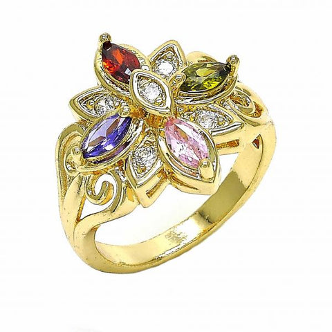 Anillo Multi Piedra 01.365.0012.09 Oro Laminado, con Zirconia Cubica Multicolor, Pulido, Dorado