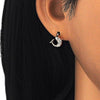 Arete Dormilona 02.336.0099.1 Plata Rodinada, Diseño de Delfin, con Zirconia Cubica Negro y Blanca, Pulido, Oro Rosado