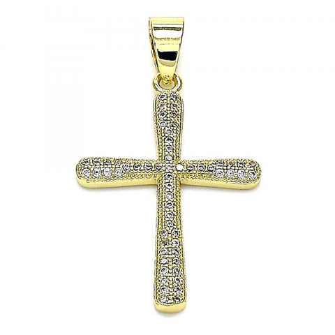 Dije Religioso 05.102.0008 Oro Laminado, Diseño de Cruz, con Micro Pave Blanca, Pulido, Dorado