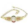 Pulsera Elegante 03.380.0085.1.08 Oro Laminado, Diseño de Guadalupe y Flor, Diseño de Guadalupe, con Cristal Multicolor, Pulido, Tricolor