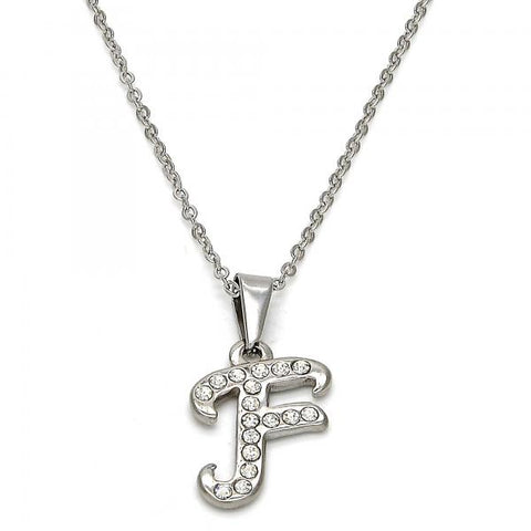 Collares con Dije 04.238.0005.1.18 Acero Inoxidable, Diseño de Iniciales y Rolo, Diseño de Iniciales, con Cristal Blanca, Pulido, Acero