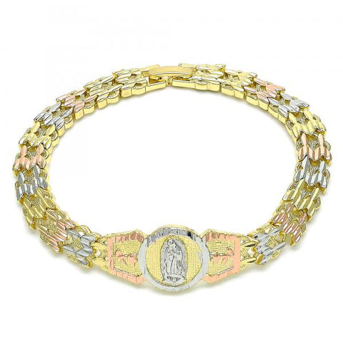 Pulsera Elegante 03.380.0099.07 Oro Laminado, Diseño de Guadalupe y Flor, Diseño de Guadalupe, Diamantado, Tricolor