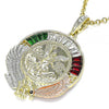 Dije Religioso 05.380.0029.1 Oro Laminado, Diseño de Moneda Centenario y Angel, Diseño de Moneda Centenario, con Cristal Granate y Verde, Pulido, Tricolor