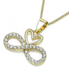 Collares con Dije 04.380.0004.20 Oro Laminado, Diseño de Corazon y Infinito, Diseño de Corazon, con Cristal Blanca, Pulido, Dorado