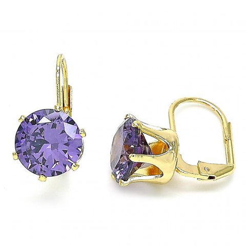 Arete Gancho Frances 5.128.061 Oro Laminado, con Zirconia Cubica Violeta, Pulido, Dorado