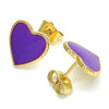 Arete Dormilona 02.213.0218.3 Oro Laminado, Diseño de Corazon, Esmaltado Violeta, Dorado