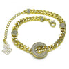 Pulsera Elegante 03.403.0001.07 Oro Laminado, Diseño de Miami Cubana y Candado, Diseño de Miami Cubana, con Micro Pave Blanca, Pulido, Dorado