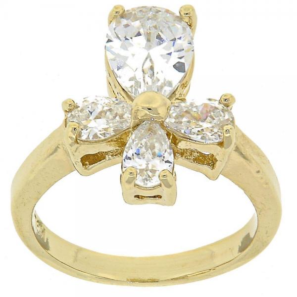 Anillo Multi Piedra 5.167.013.09 Oro Laminado, Diseño de Cruz, con Zirconia Cubica Blanca, Pulido, Dorado