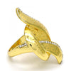 Anillo Multi Piedra 01.241.0045.08 Oro Laminado, Diseño de Llave Griega, con Cristal Blanca, Pulido, Dorado