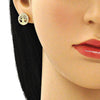 Arete Dormilona 02.156.0534 Oro Laminado, Diseño de Arbol, con Micro Pave Blanca, Pulido, Dorado