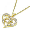 Collares con Dije 04.156.0337.20 Oro Laminado, Diseño de Corazon y Manos, Diseño de Corazon, con Micro Pave Blanca, Pulido, Dorado