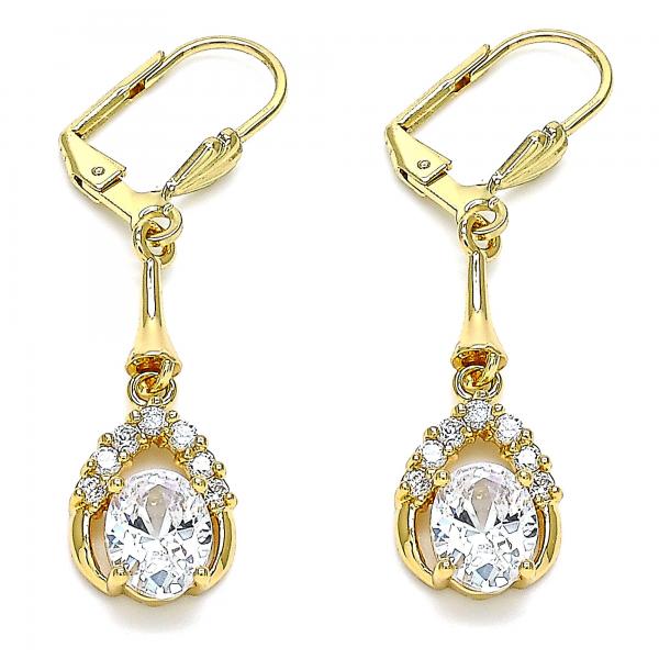 Arete Largo 02.387.0058.1 Oro Laminado, Diseño de Gota, con Zirconia Cubica Blanca, Pulido, Dorado