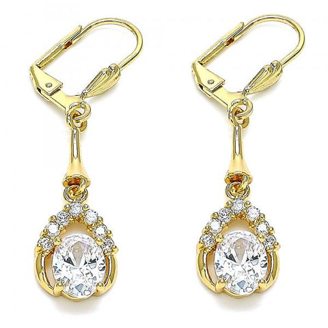 Arete Largo 02.387.0058.1 Oro Laminado, Diseño de Gota, con Zirconia Cubica Blanca, Pulido, Dorado