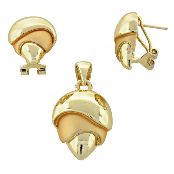 Juego de Arete y Dije de Adulto 10.59.0164 Oro Laminado, Diseño de Chunky, Pulido, Dorado