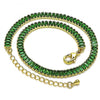 Tobillera Elegante 03.130.0008.7.10 Oro Laminado, Diseño de Baguette, con Zirconia Cubica Verde, Pulido, Dorado
