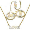 Collar, Pulso y Arete 06.63.0246.1 Oro Laminado, Diseño de Amor, Pulido, Tricolor