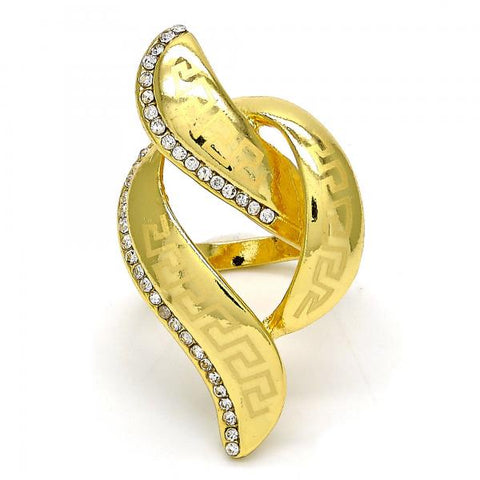 Anillo Multi Piedra 01.241.0045.07 Oro Laminado, Diseño de Llave Griega, con Cristal Blanca, Pulido, Dorado