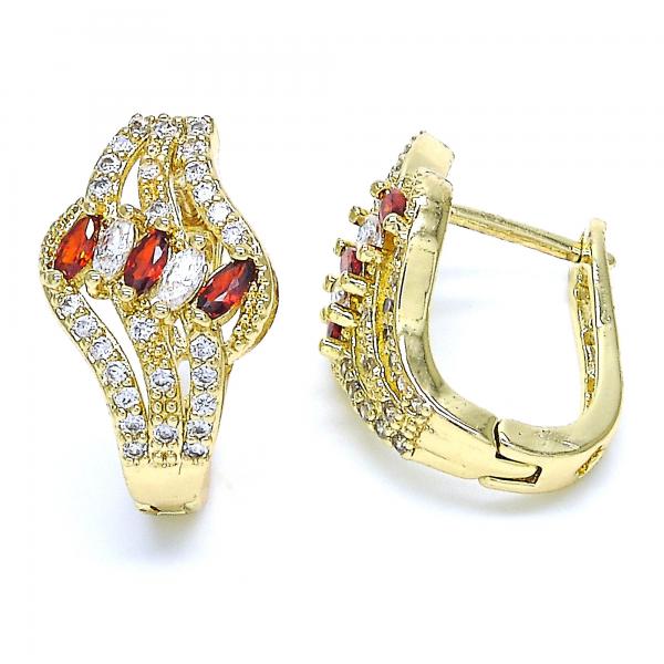 Argolla Huggie 02.217.0092.2.15 Oro Laminado, con Zirconia Cubica Granate y Blanca, Pulido, Dorado