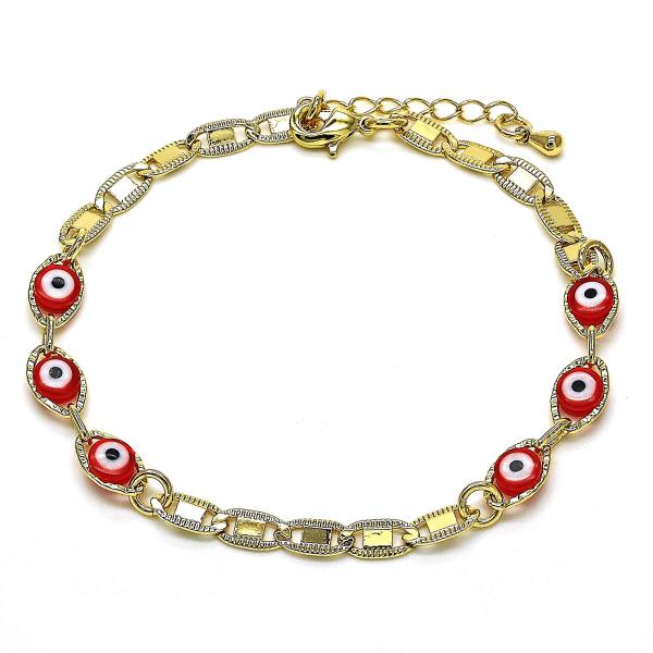 Pulsera Elegante 03.63.2072.1.08 Oro Laminado, Diseño de Ojo Griego, Pulido Rojo, Dorado