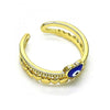 Anillo Elegante 01.213.0017 Oro Laminado, Diseño de Ojo Griego y Corazon, Diseño de Ojo Griego, Esmaltado Azul, Dorado