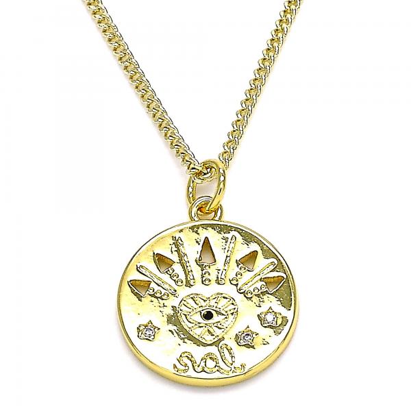 Collares con Dije 04.362.0007.20 Oro Laminado, Diseño de Corazon y Estrella, Diseño de Corazon, con Micro Pave Blanca y Negro, Pulido, Dorado